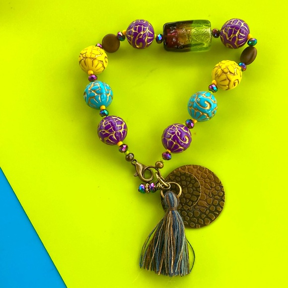 Mardi Gras Party Gras Handmade Tassle Bracelet by McGlamorous - Picture 7 of 12